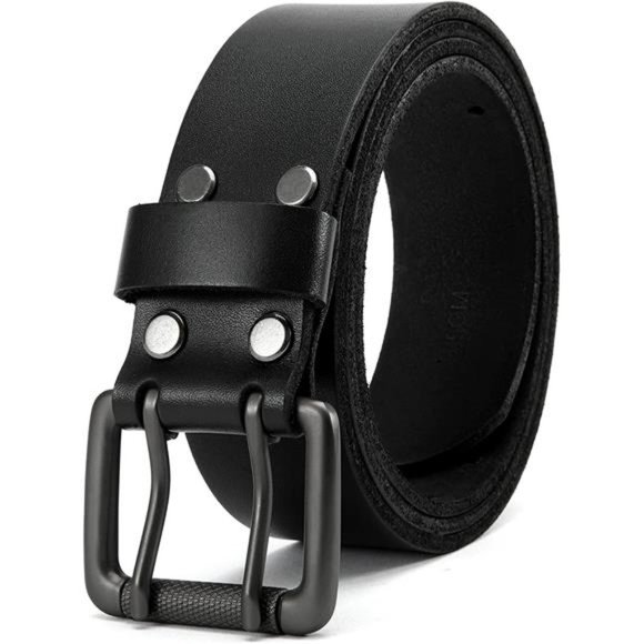 Men's Leather Belt Double Prong 40mm Black